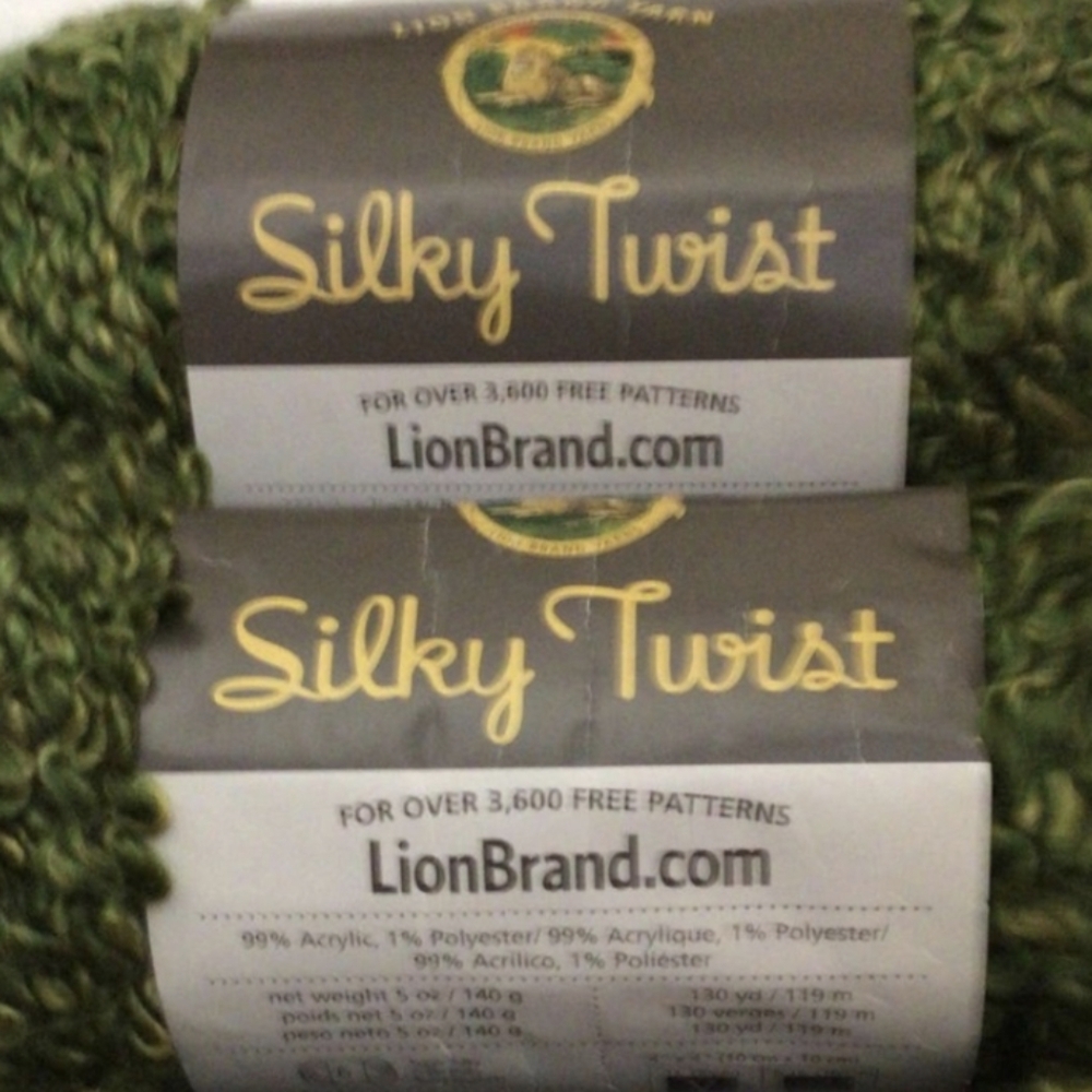 Lion Brand yarn, two skeins, silky Twist in green